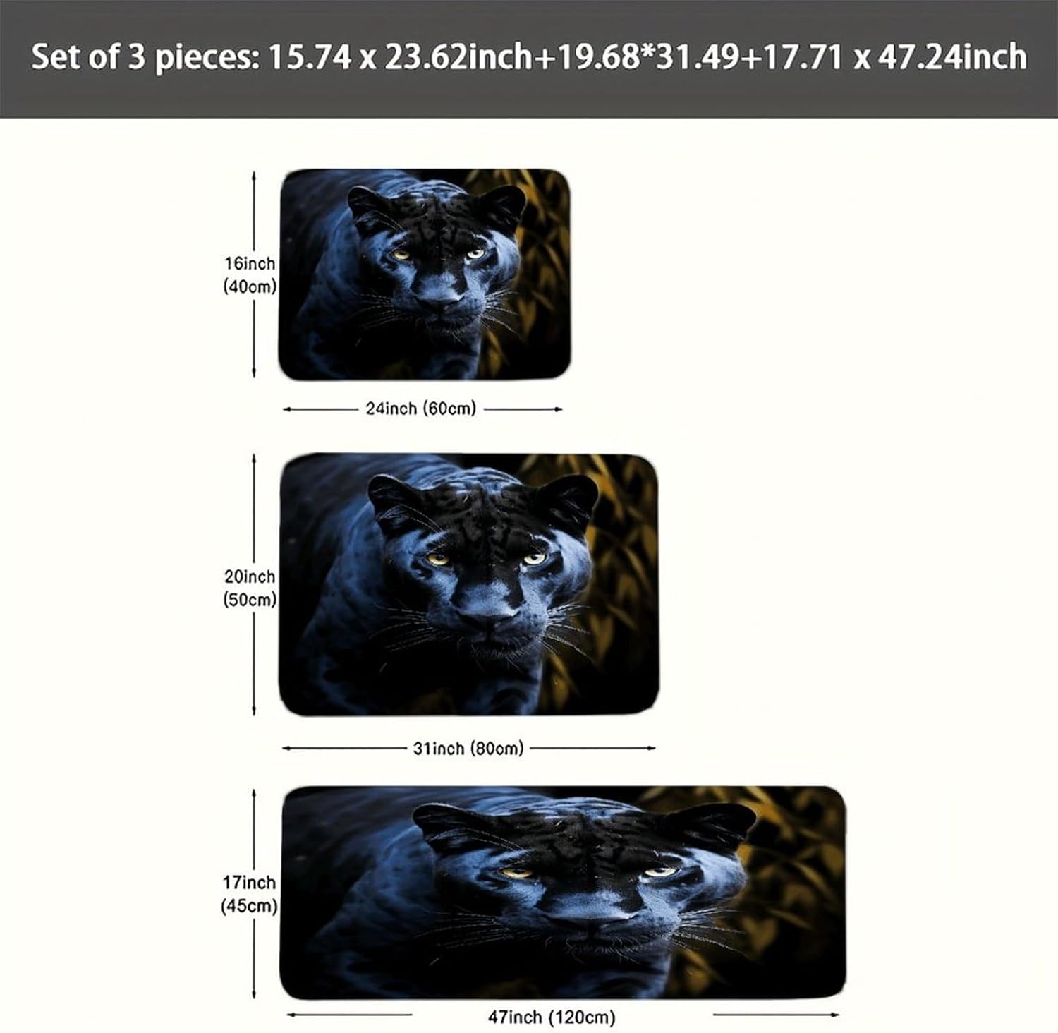 Panther with Blue Eyes Kitchen Rugs Sets of 3 Non Slip Kitchen Mats for Floor Farmhouse Kitchen Sink Mat Thick Comfort Standing Mat for Laundry Room Hallway Bathroom
