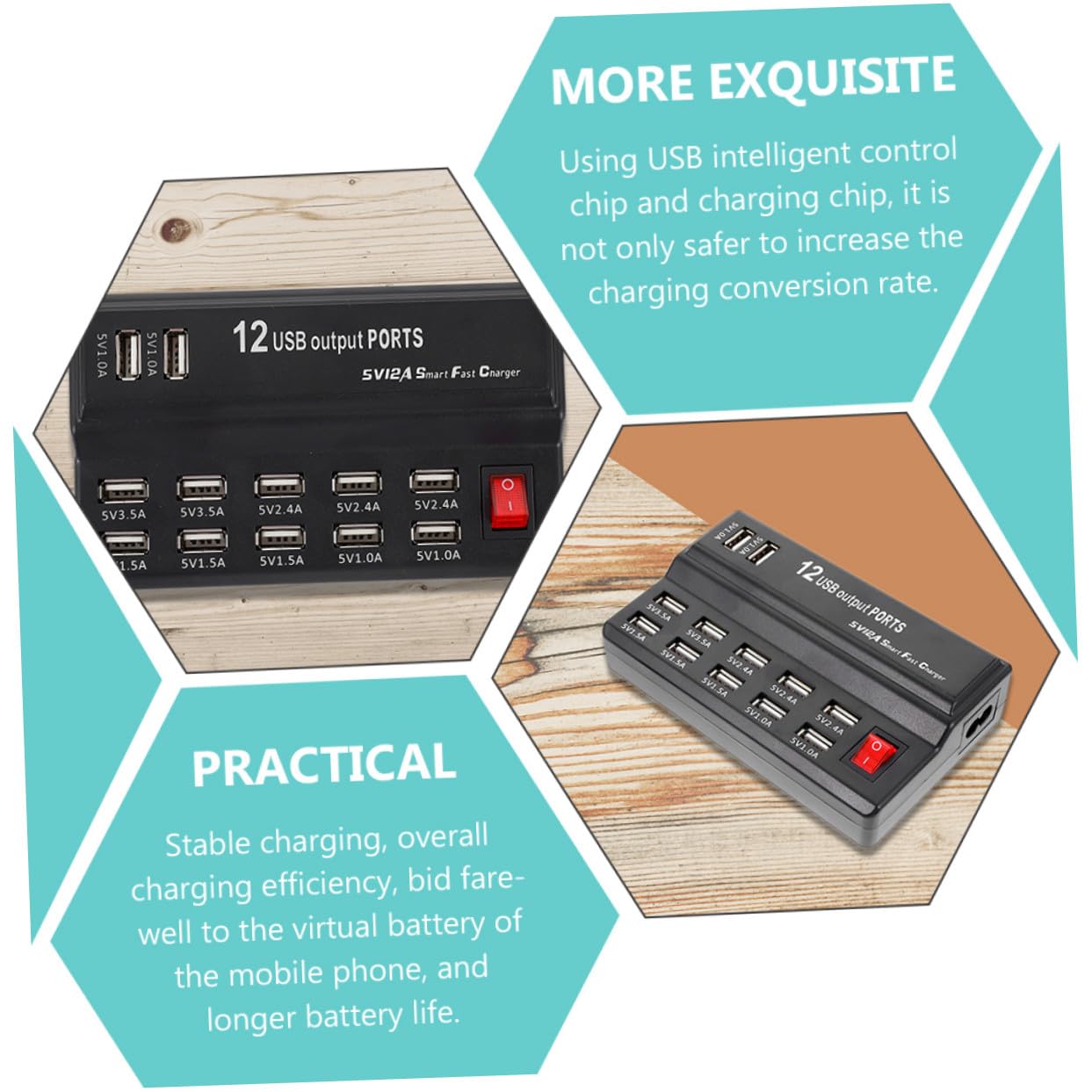 Homoyoyo Estación de Carga USB Inteligente de con Cable Europeo Cargador Múltiple para Móviles y Dispositivos Base de Enchufes Múltiples para Hogar y Oficina