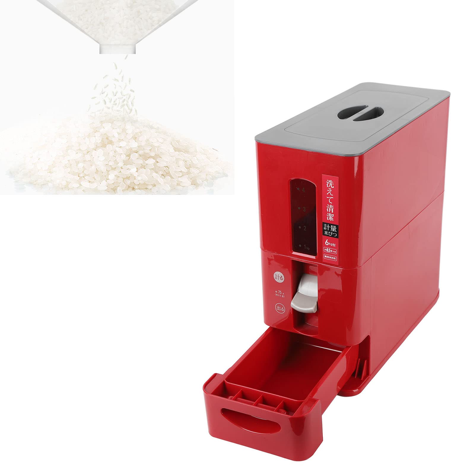 per distributore di riso, cassetto automatico del riso, scatola di stoccaggio di cereali intelligenti per la casa, per cereali di fagioli, capacità di 6 kg, facile da (Rosso)