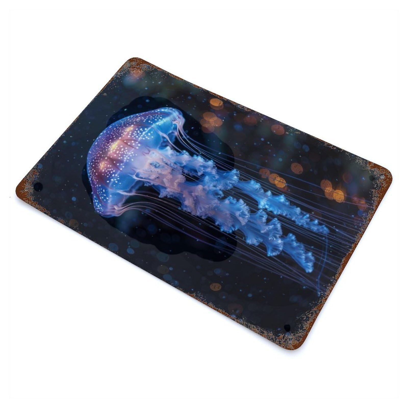 Garage Style Luminous Jellyfish Grace Vintage Rust Metal Sign 11.8"x7.9", Industrial Home Decor for Bar And Workshop