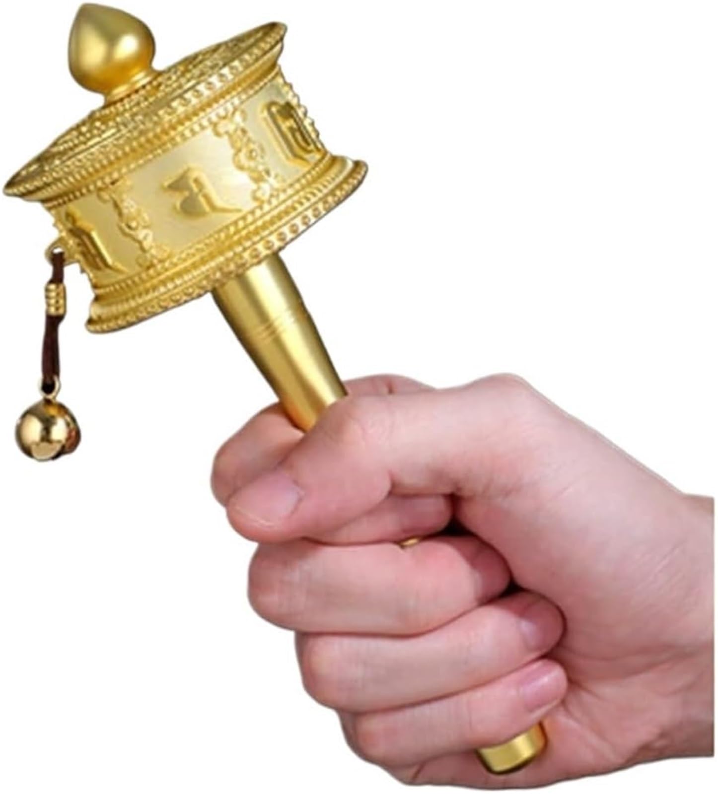 VHJdtE Prayer wheels, Wheel Tibetan copper prayer wheel hand-held rotating mantra used for meditation(Gold,L)