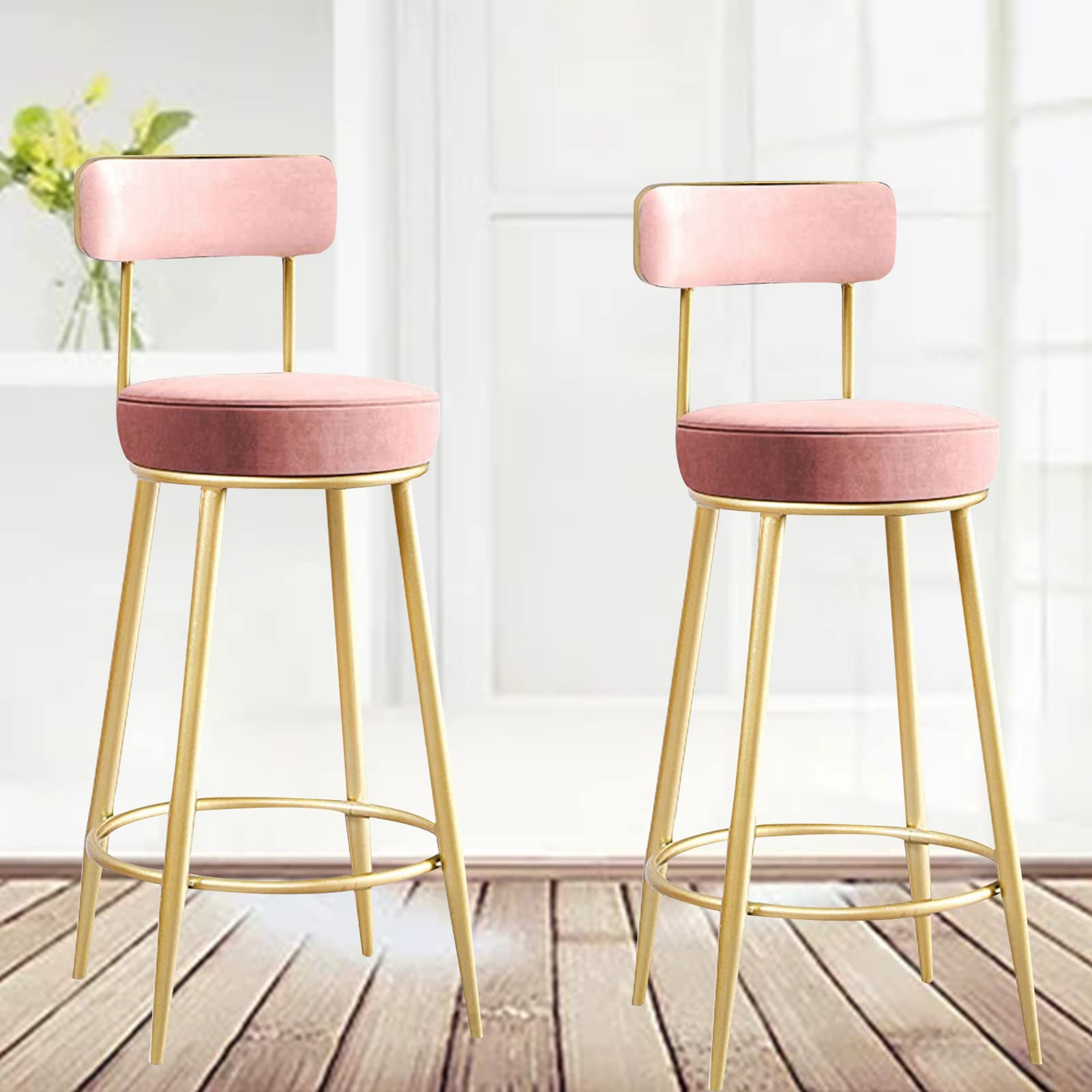 Tabourets hauts scandinaves rose et or avec dossier confortable pour bar