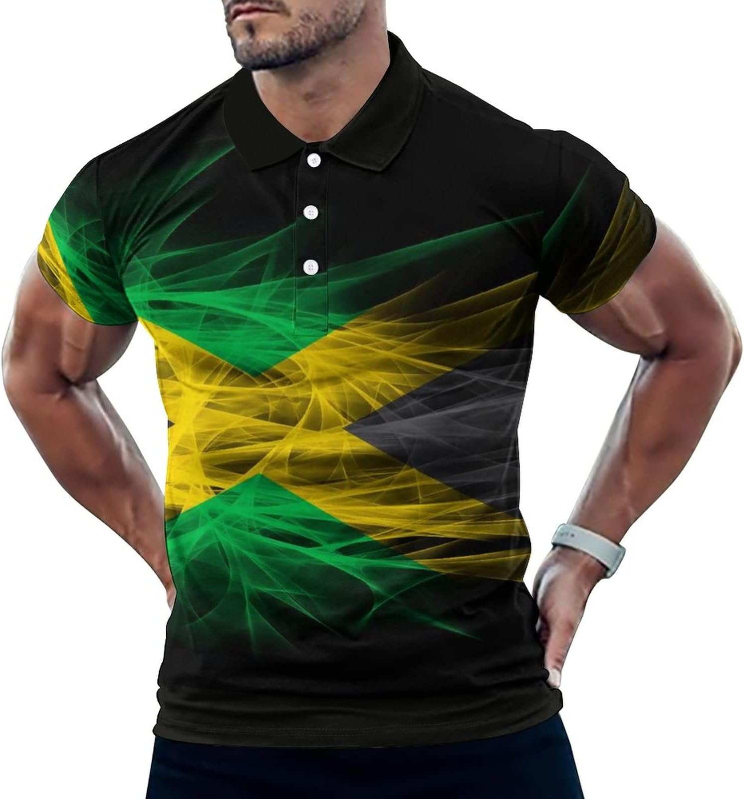 BhgytecBAIKUTOUAN Jamaica Flag Men's Polo-Shirts Short Sleeve Golf Tees Outdoor Sport Tennis Tops L