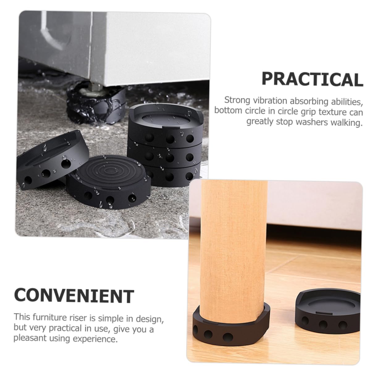 NULYLU Pcs Anti-Vibration Washing Machine Pads Stabilizer Feet for Floor Protection Noise Reduction TPU Material Black