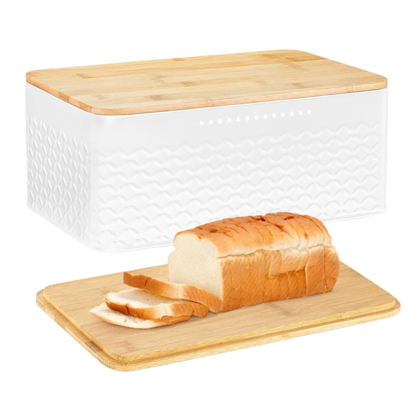 GOOPEEG Bread Bin, Pastries Bread Bin Metal Box With Bamboo Lid Usable As Cutting Board, Large Food Storage Storage Bin for Fresh Loaves