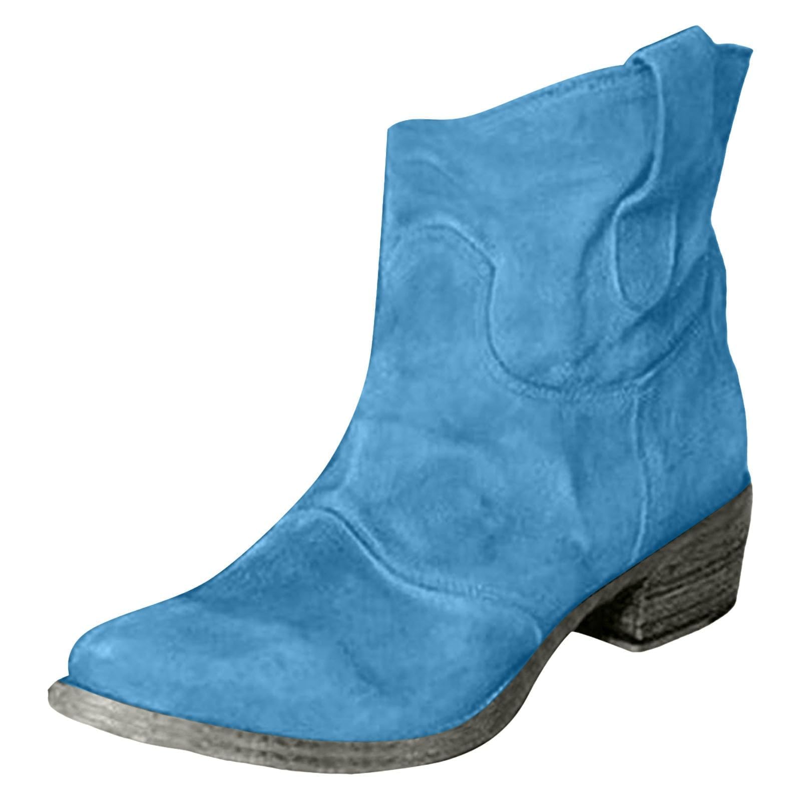 Ankle Cowboy Boots For Women Slouchy Low Heel Suede Chunky Round Toe Short for Women Western Mid Slip