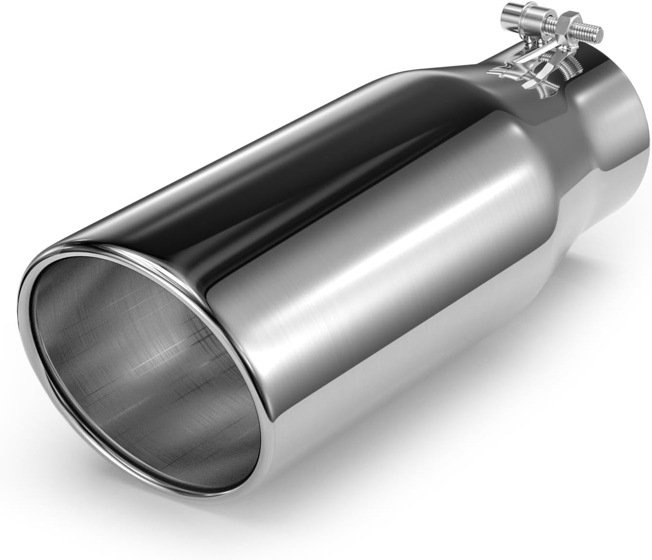 Richeer 3.5" Inlet Exhaust Tip, 3 1/2" Inlet 5" Outlet 12" Overall Length Stainless Steel Exhaust Tailpipe Tips with Polished Finish Universal for Vehicles with 3.5" O.D. Tailpipe Clamp/Bolt on Design