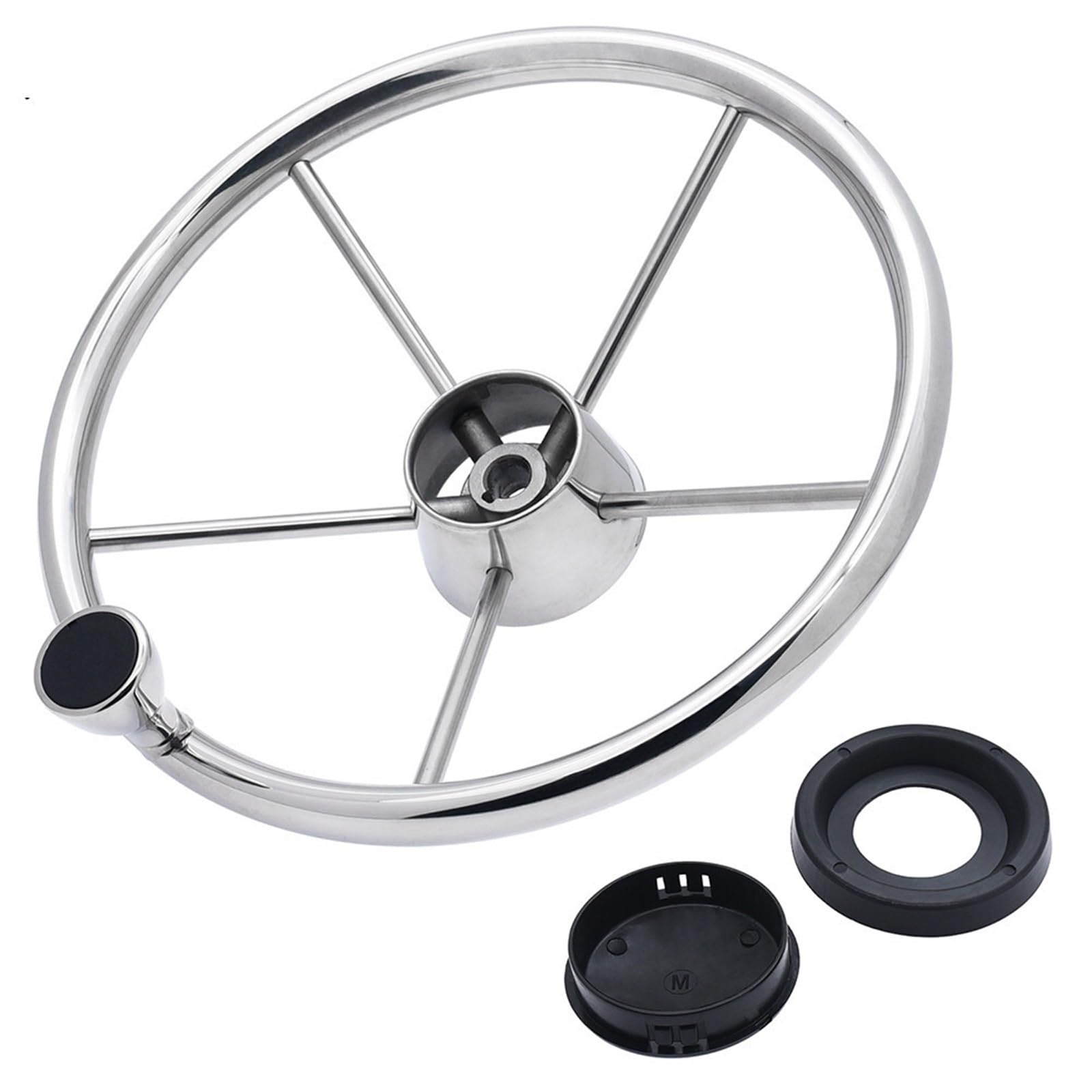Windzerdong 5 Spoke Boat Accessories 13-1/2 Marine Stainless Steel Mirror Polished Marine Boat Yacht Steering Wheel With Control Knob