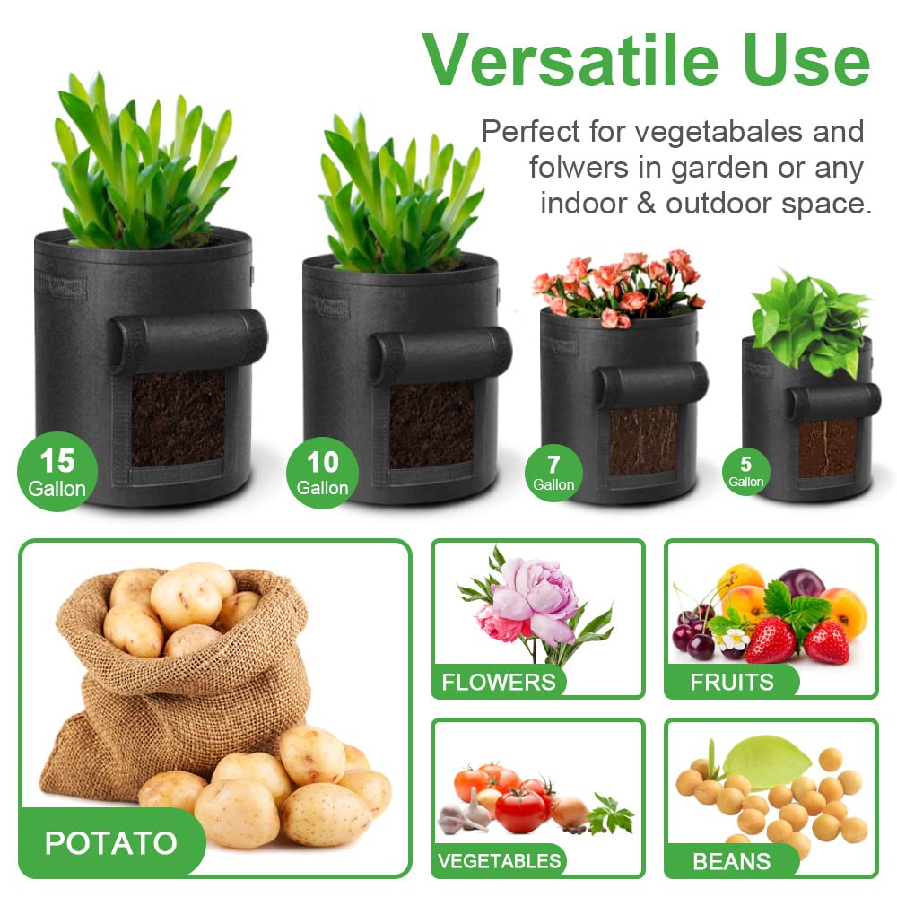 Bolsas de cultivo de patatas – Bolsas de cultivo de plantas vegetales de 10 galones con asas de correa, paquete de 5 para tomates y otras verduras