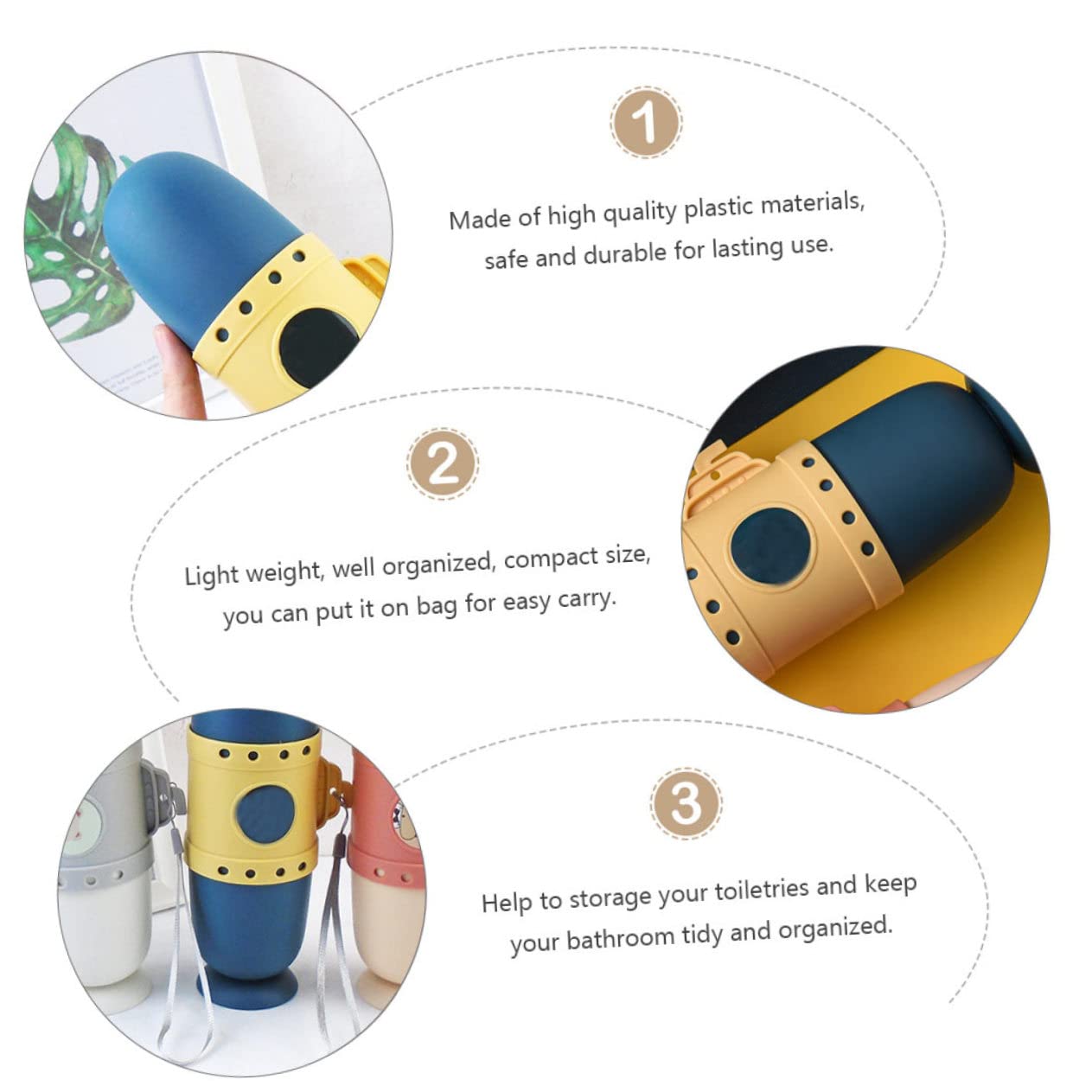 Healeved 6pezzi Custodia Da Viaggio Per Spazzolino e Tazza Forma Sottomarino Organizzatore Salvaspazio Per Bagno e Viaggi e Pratico e Portatile