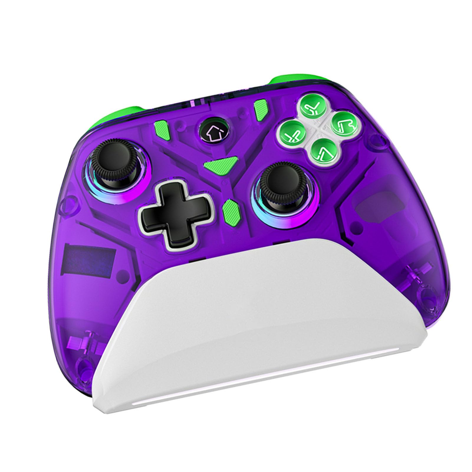 Controlador Inalámbrico de Juegos con Luz RGB con Vibración para, PC, IOS - Gamepad de Efecto Hall Dual Plug and Play para Jugadores y Entusiastas (PURPLE)