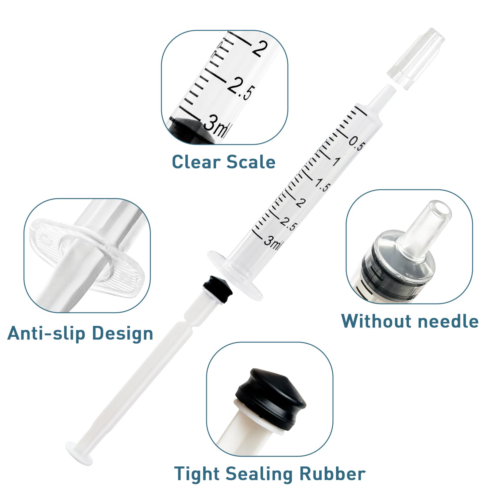 50 jeringas de 3 ml con tapa, empaquetadas individualmente