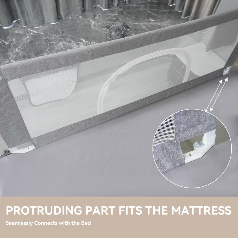 Barandilla de cama para niños pequeños y niños, protector de cama de seguridad ajustable de 53 pulgadas con 28 engranajes de altura, barandilla universal para colchones individual