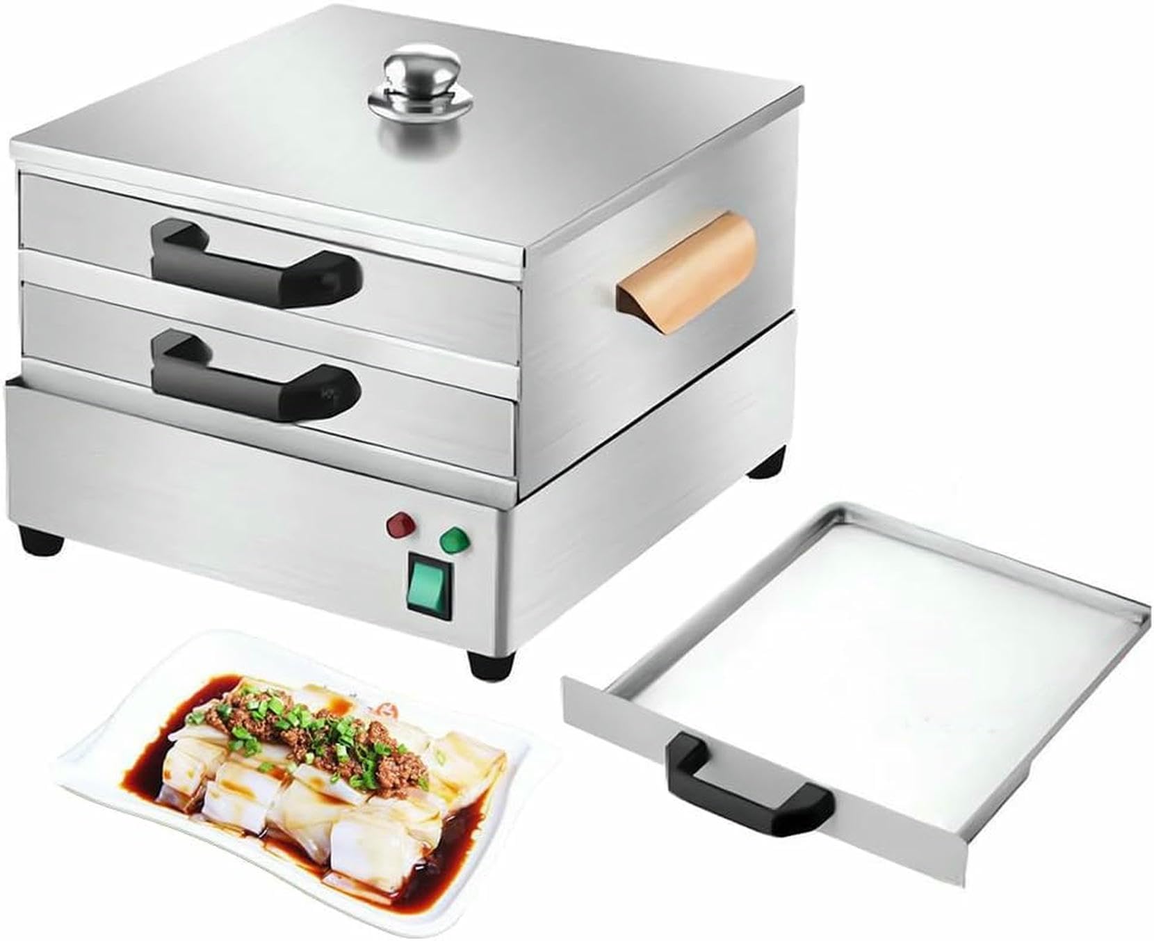 Machine à rouler le riz à 2 couches avec tiroir vapeur électrique en acier inoxydable