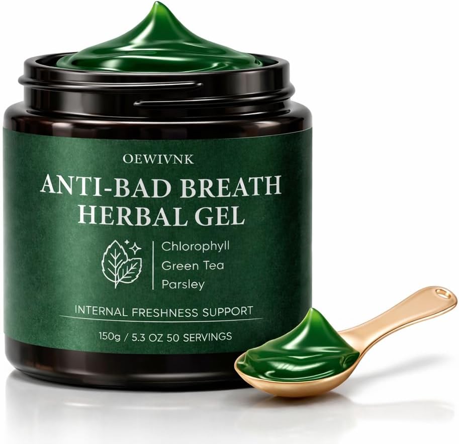 Anti Bad Breath Herbal Gel-150g with Spoon Herbal Gel for Bad Breath Support, Internal Freshness Gel Supplement with Chlorophyll & Parsley, Full Body Odor Support
