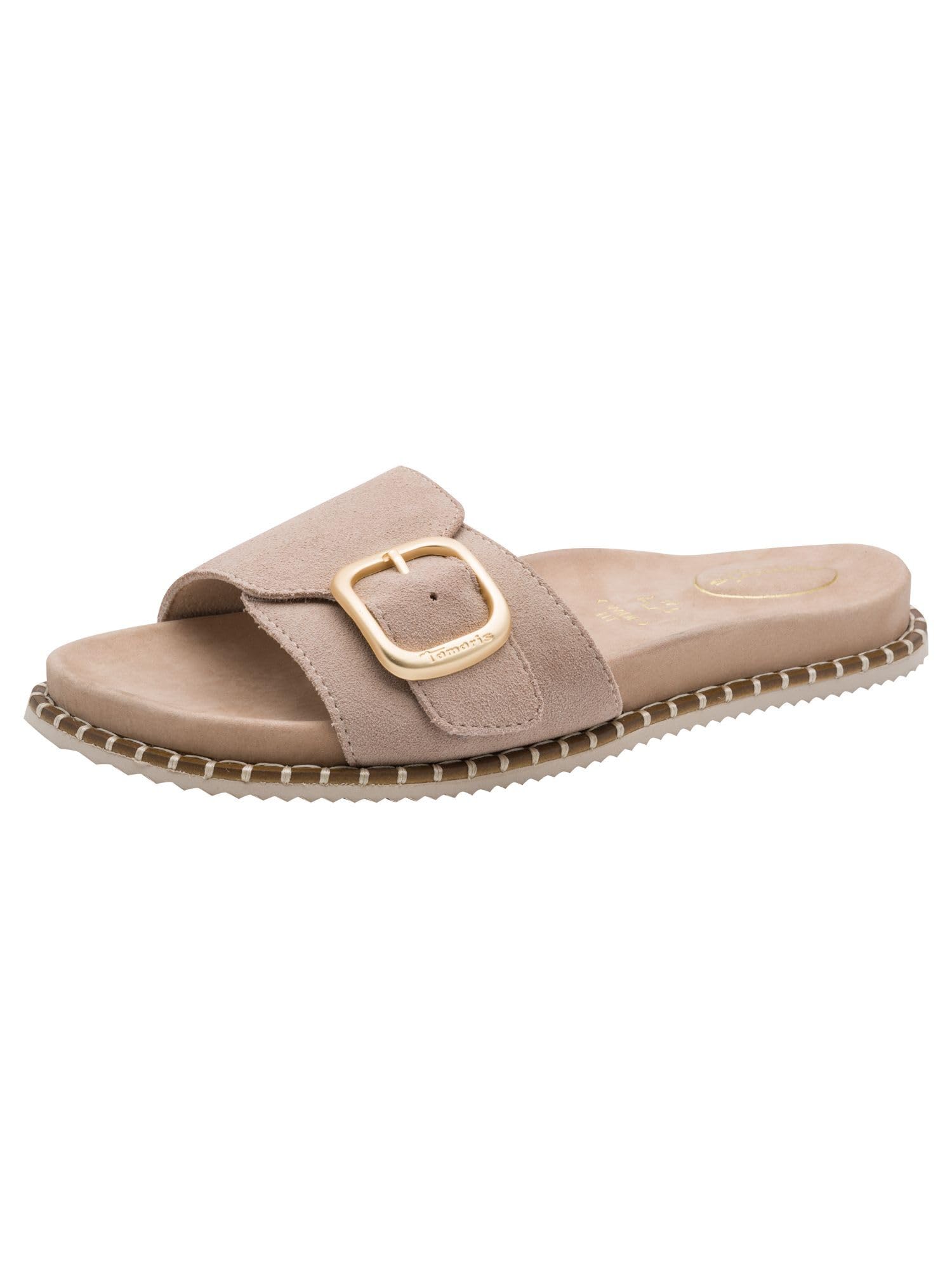 Tamaris Women's Comfort Mule Flat Multiadjustable Platform, Beige Suede, 8 UK