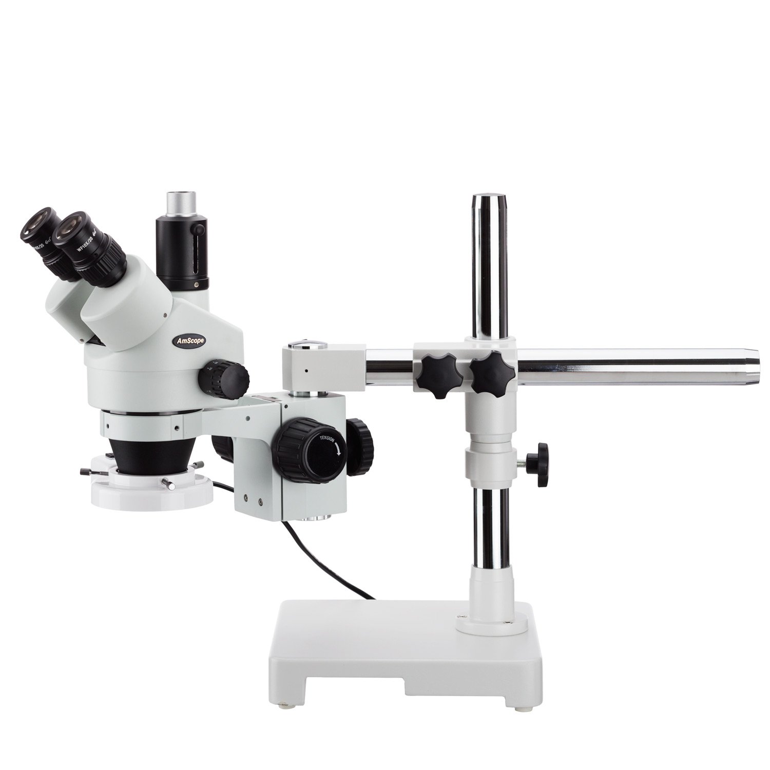 AmScope 3.5X-180X Boom Stand Trinocular Zoom Stereo Microscope with Fluorescent Ring Light