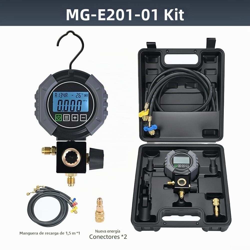 Manómetro digital, 0-6000 kPa juego de manómetro de refrigerante digital, dispositivo de prueba de presión de vacío digital para aire acondicionado y bombas de calor (MG-301 Medidor Único)