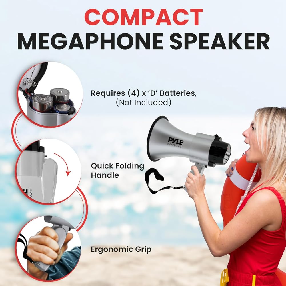 GK SOUND 1 PMP33SL Megáfono Gris de 30 vatios máximo hasta 750 Metros con Sirena incorporada para Uso Interior y Exterior, 1 Pieza