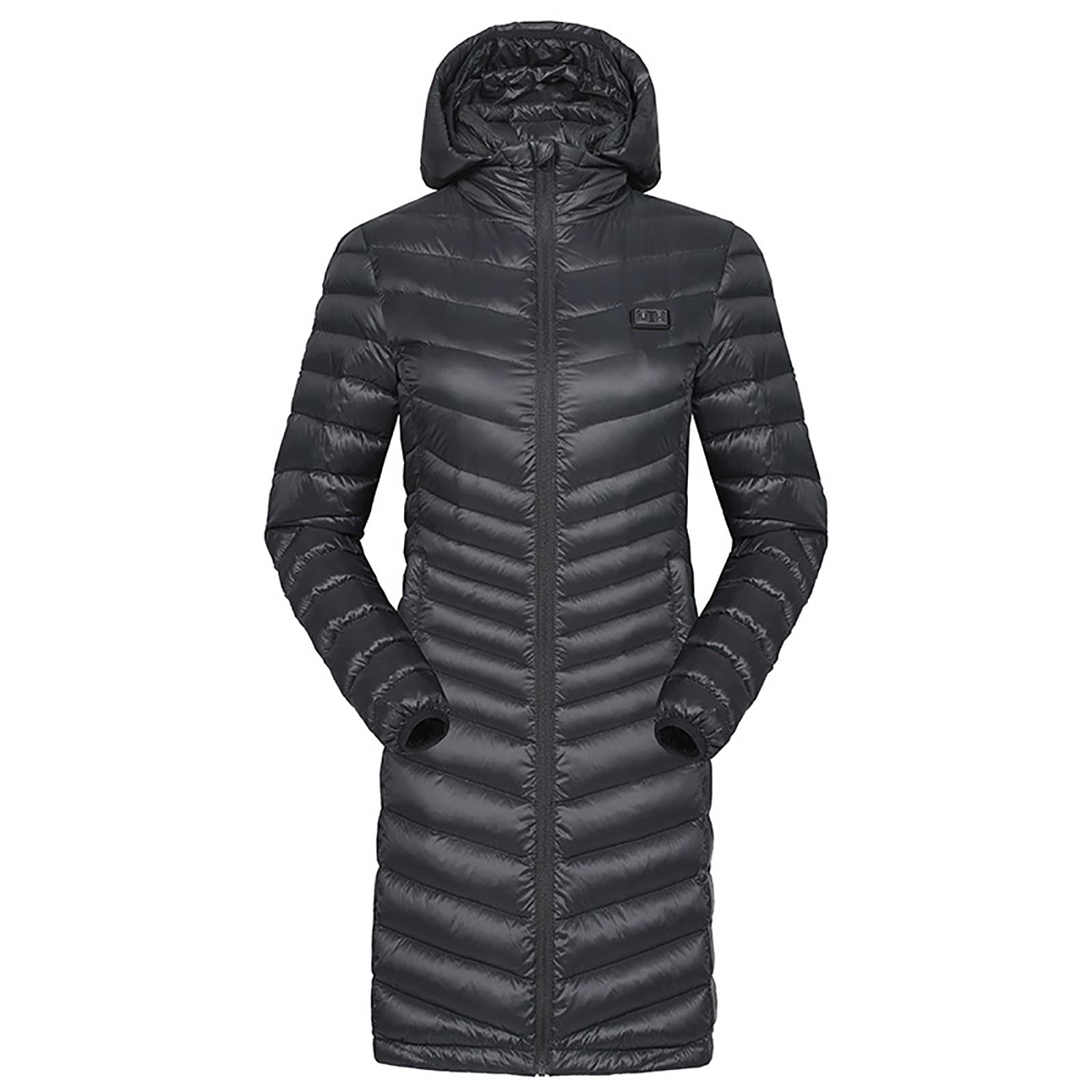 Ogrzewana kurtka damska, kombinezon narciarski damski, mobilny port USB, wiatroszczelny damski kombinezon narciarski z kapturem, dopasowany krój do sportów zimowych,Black,L