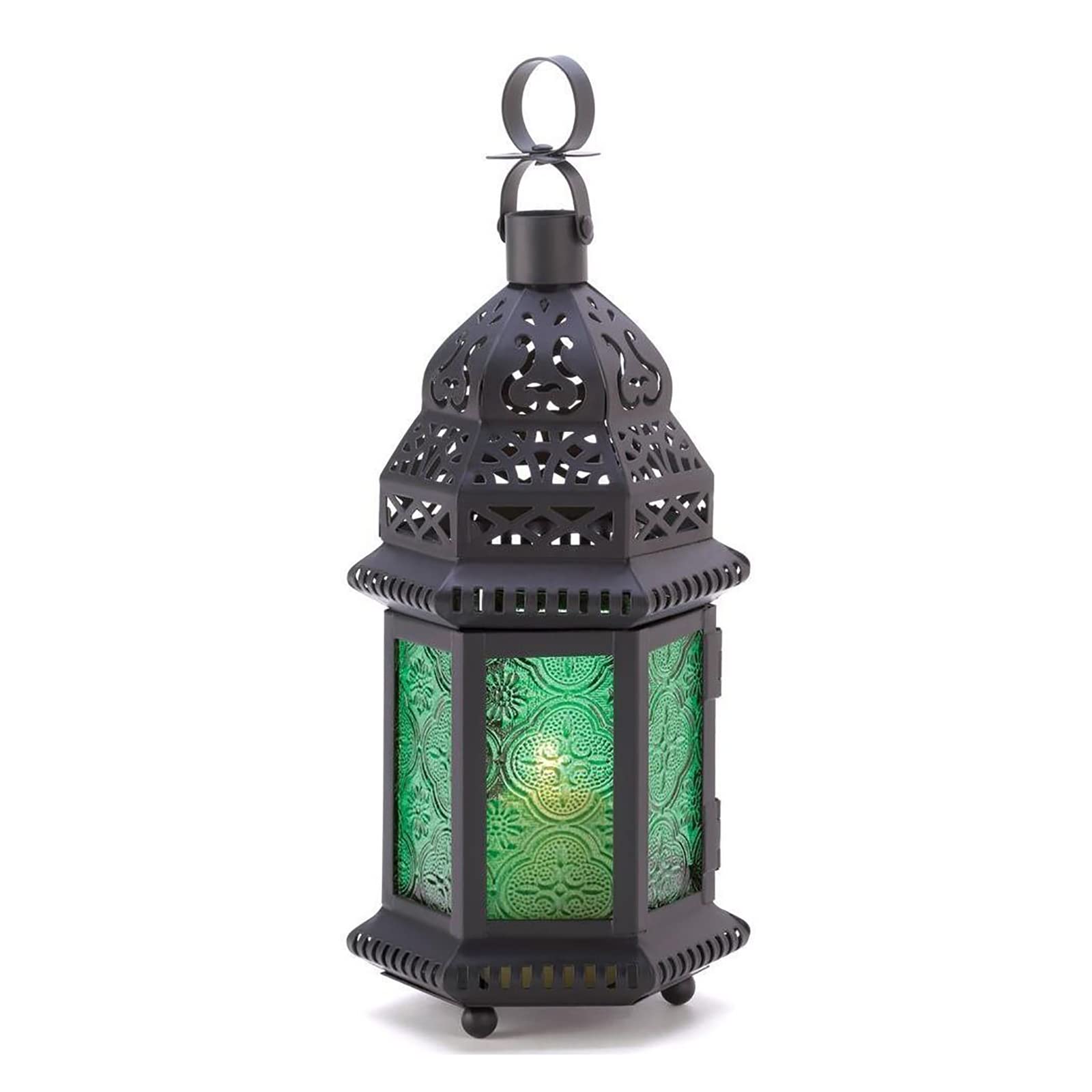 candlestick holders, MetalGarden Lanterns For Candles,Decorative,Moroccan Style Lantern Tealight Holders With Multi-coloured Glass,Garden Candle L(Green)