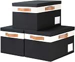 Grandes boîtes de rangement en tissu pour étagères 3 Boîtes de rangement collables avec 3 Poignées de 15x11x9.6 dans des paniers de rangement rectangulaires pour étagères (blanc et noir)