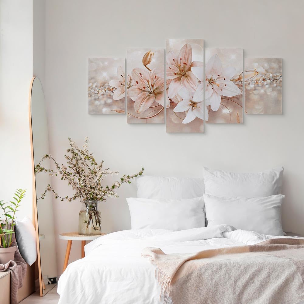 Cuadros B&D XXL - Cuadro en Lienzo Flores 200x100 cm 5 piezas - Impresión en material tejido no tejido cuadros decoracion salon modernos lienzos - Naturaleza Lirios b-A-0297-b-o