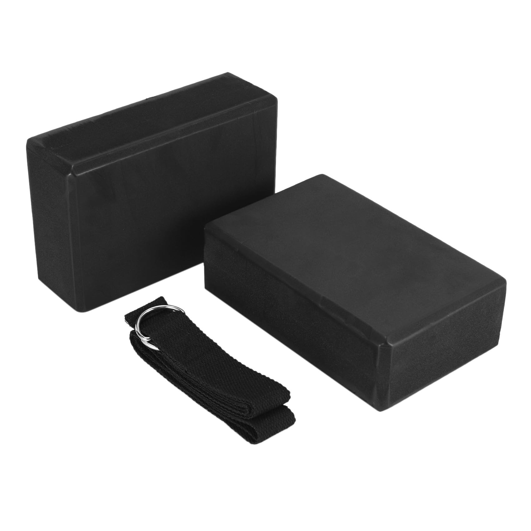 5X Yoga Block und Yoga Gurt Set Eva Schaum Weiche, rutschfeste Yoga Blöcke Universal Pilates Dehnung und Tonisieren Trainings Schwarz