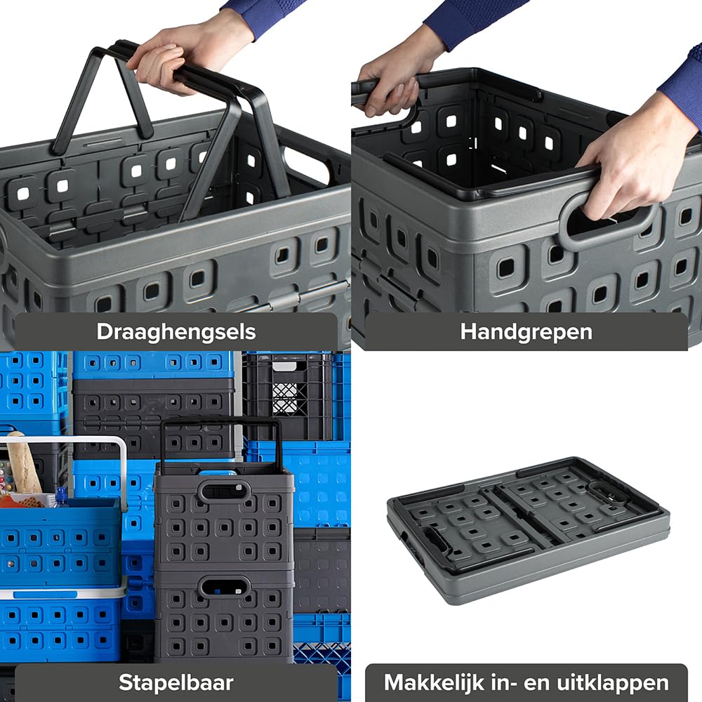 Sunware Square Cassetta Pieghevole in Plastica 32L con Manico – 49x36x24.5cm – Cassetta Plastica Pieghevole – Folding Crate