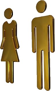 Men & Women Symbol Toilet Sign,7.8inch Male and Female Toilet Sign,Adhesive Backed Modern Acrylic Bathroom Sign Symbol Sign Men Women Toilet (Black 20 * 6cm) (Gold 20 * 6cm)