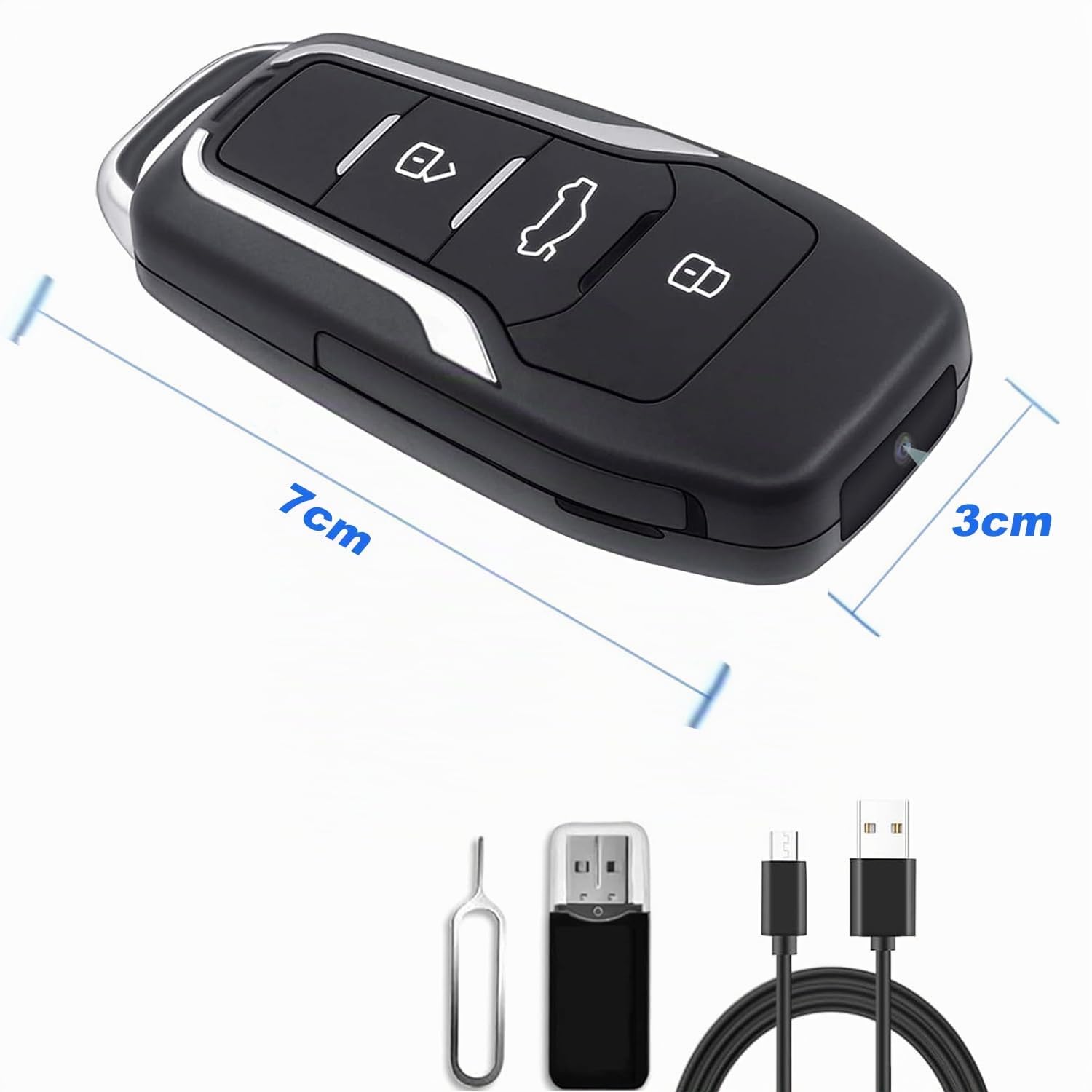 SHMIZZ Mini Telecamera Spia 1080P, Telecamera Nascosta Chiave Auto con Rilevamento di Movimento, Visione Notturna, Batteria Ricaricabile da 300mAh, Registrazione in Loop