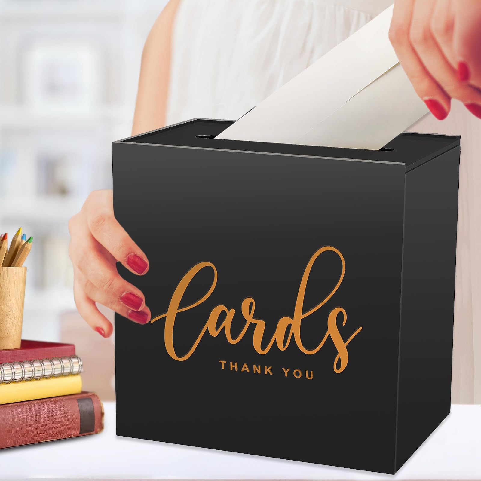 Yamahiko Black Card Box Acrylic Wedding Card Box for Reception, Elegant Large Wedding Gift Card Holder Box with Lid, Acrylic Wedding Card Envelope Money Holder Box Card Box for Wedding Party Birthday