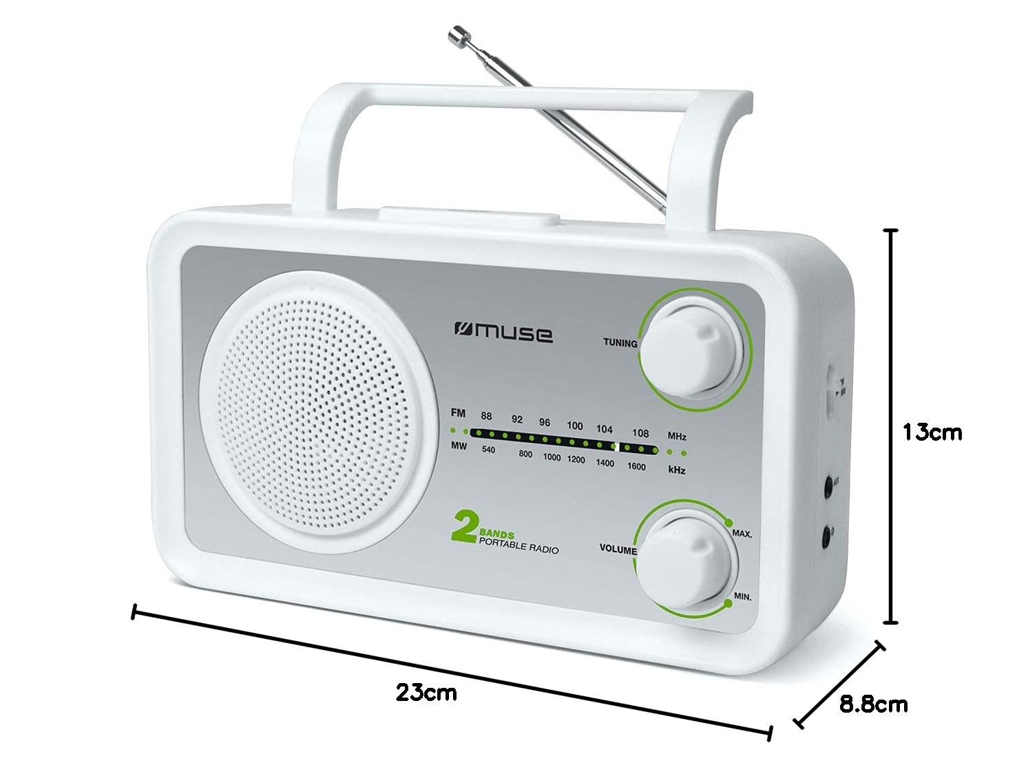 Muse M-06 SW - Radio (Portátil, Analógica, FM,MW, Plata, Blanco, Monótono, Giratorio)