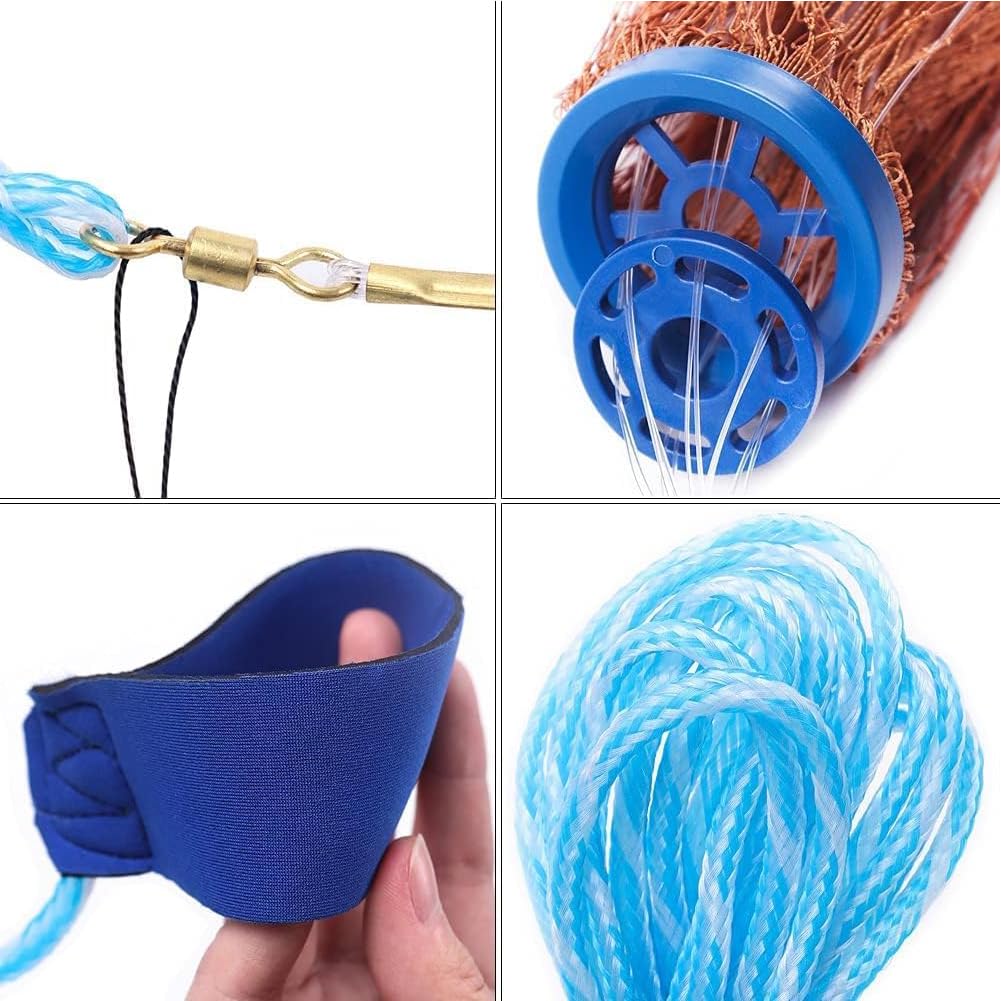 Lawaia Filet De PêChe 2.4m-7.2m, Mailles de 1,2 cm, Épervier de pêche en mer Fait à la Main, très résistant, avec véritables Pendentif de Fabrication de Plomb, Fishing Net, Cast Net