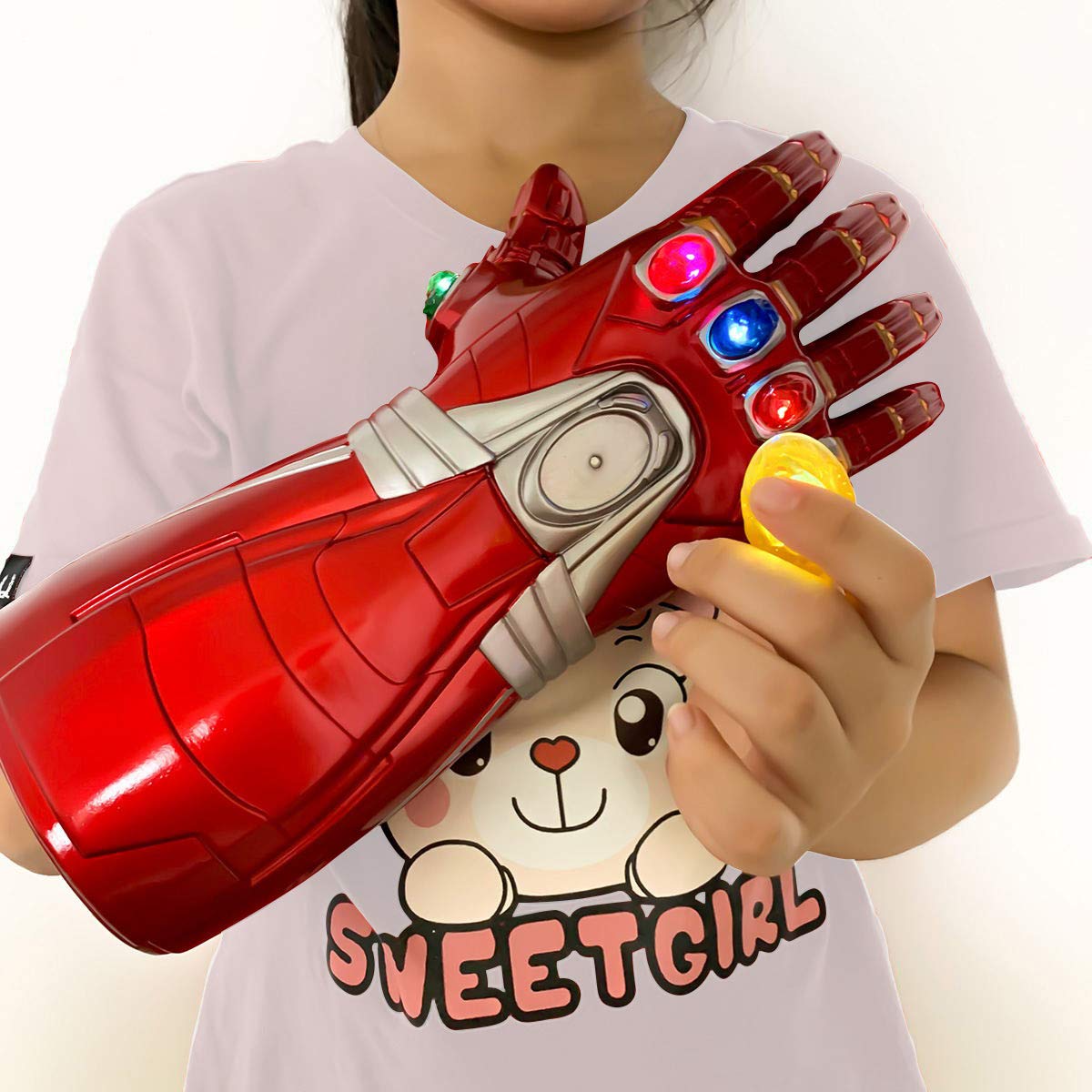 LIUQI Gantelet Infini Homme de Fer, Gant Homme de Fer LED avec Aimant Amovible Pierres infinies-3 Modes Flash Gant Cosplay Halloween
