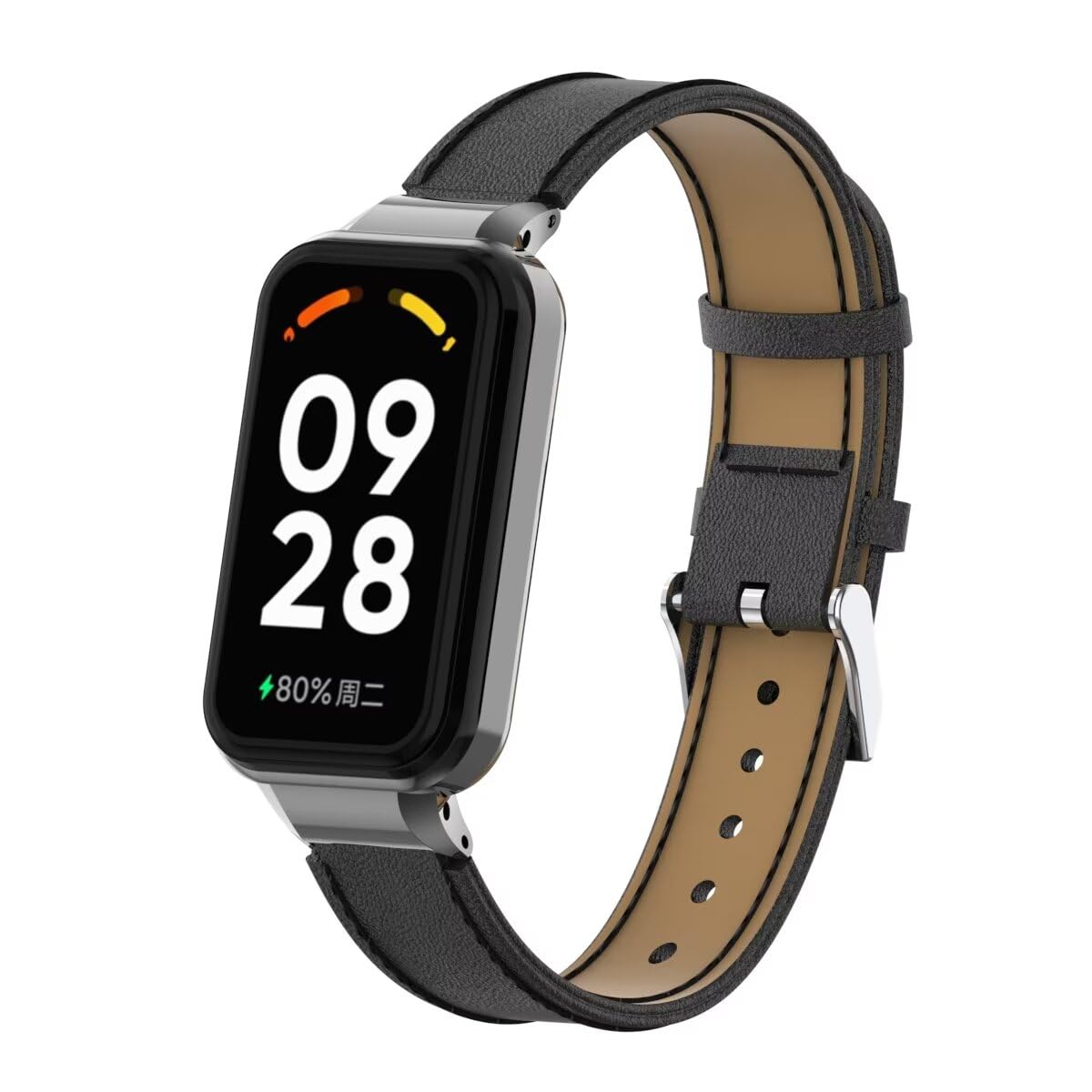 Compatible with Xiaomi Redmi Band 2 Bands,Leather Replacement Bracelet Strap Wristband Accessories with Metal Frame for Xiaomi Smart Band 8 Active