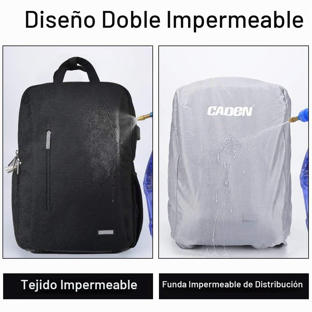 CADeN - Mochila impermeable para cámara fotográfica, mochila para cámara fotográfica y bolsa de viaje informal con USB, compatible con DSLR Canon, Nikon, Sony, laptop de 15.6 pulgadas