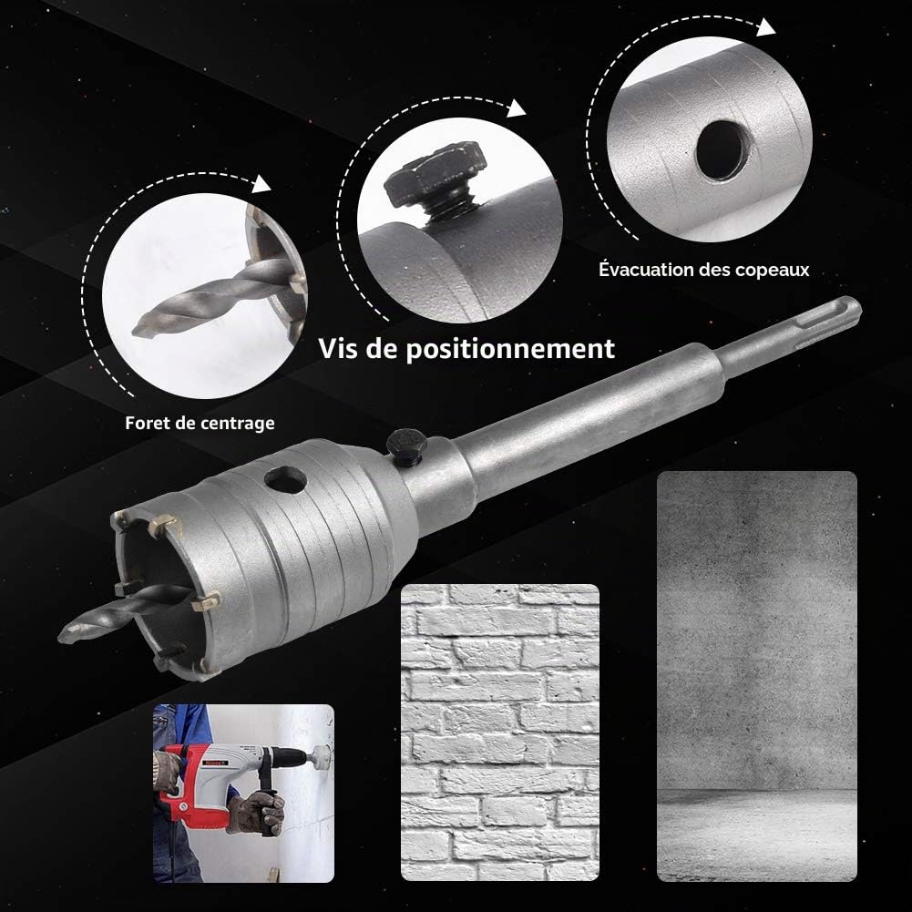 KATUR 45mm Scie Cloche à Béton Poignée Ronde SDS Plus Shank, Foret de mur de pierre de ciment de coupeur de trou de mur pour le climatiseur concret de brique