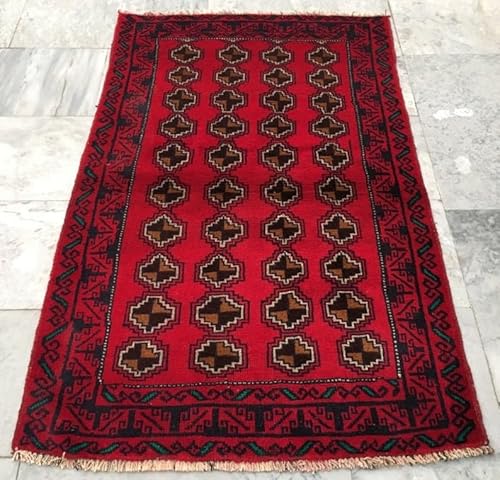 Afghan Handwoven Bokhara Wool Area Rug 3x4 ft (136 x