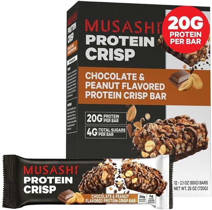 MUSASHI Protein Crisp Bar, 20g Protein, Chocolate & Peanut