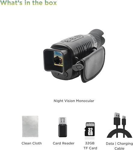 Miniatura 7 de Sheawasy Monocular de visión nocturna, monocular infrarrojo de 1080p para 100% de oscuridad, 32 GB incluidos, viajes, camping, caza, vigilancia