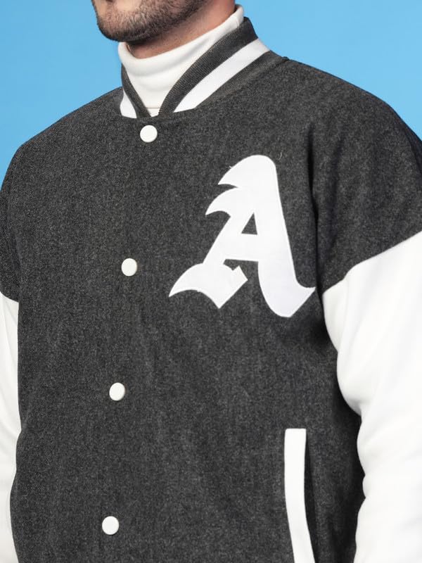 Image of CHKOKKO Men's Oversized Varsity Jacket with Snap Button Closure and Patch Design Trendy Comfortable Outerwear for College Travel and Casual Wear