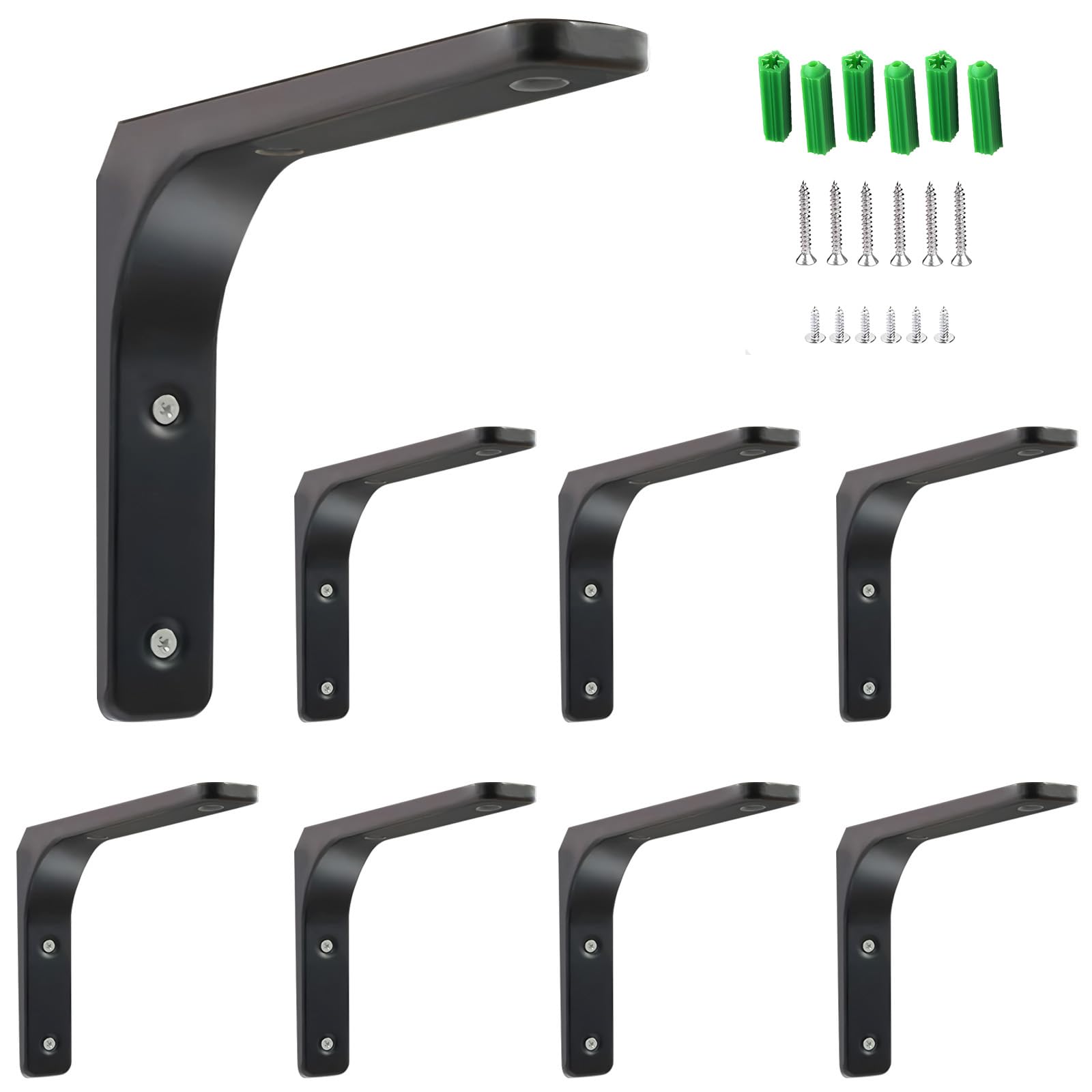 L-Shape Shelf Bracket Set of 8 Black Wall Mount 5in x 5in 154lb Capacity