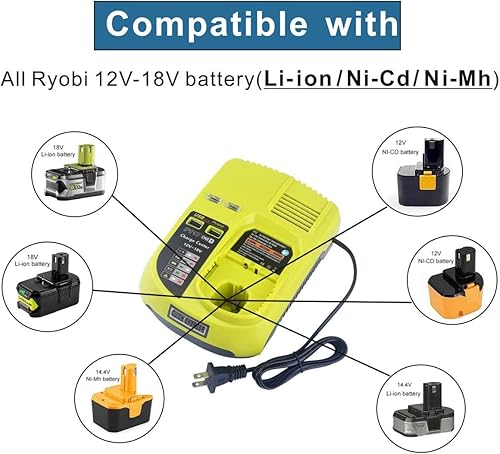 Miniatura 2 de P117 12V-18V Dual Chemistry Cargador de batería rápido con 3A 2 puertos USB, compatible con batería Ryobi ONE+ de iones de litio Ni-Cd Ni-MH P102