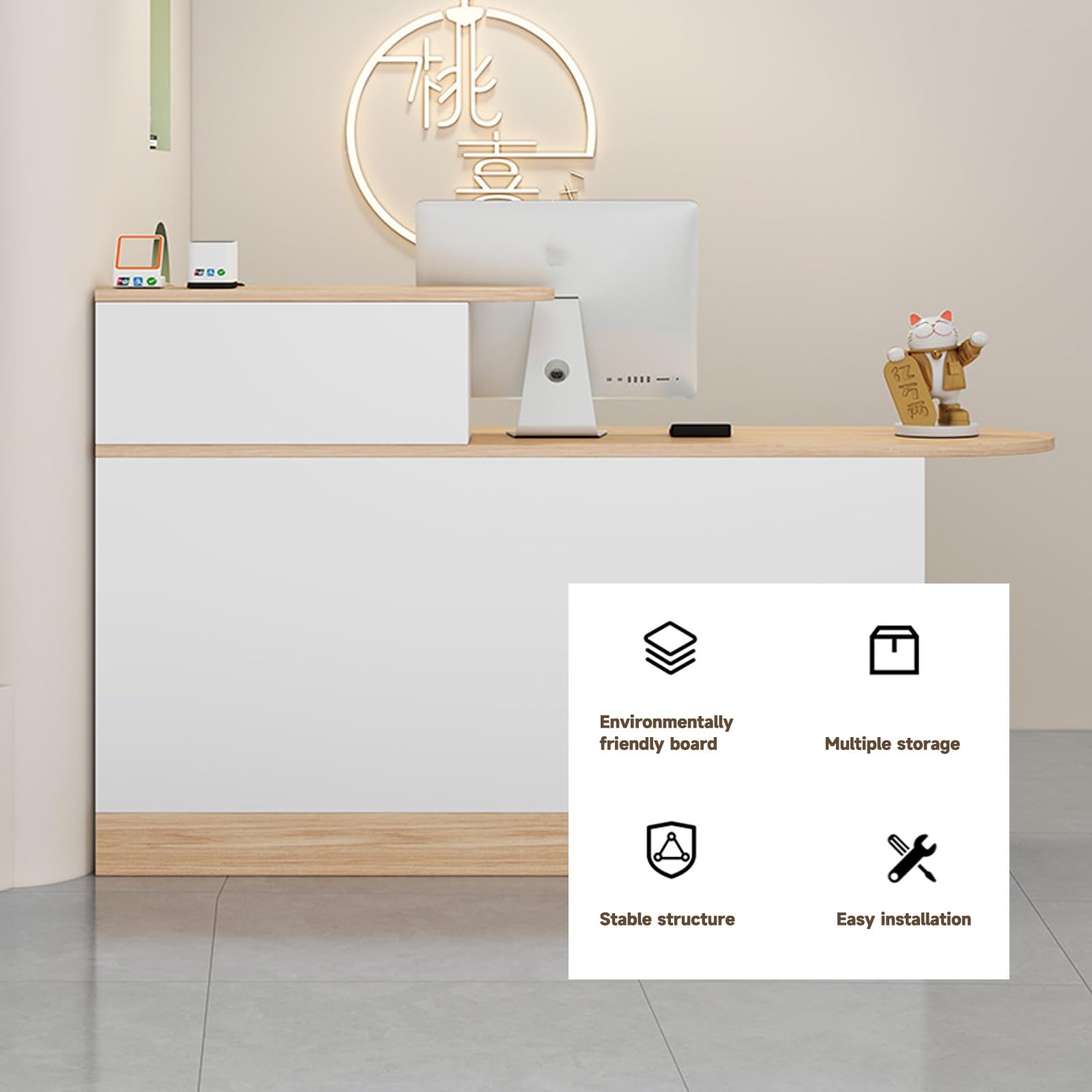 Scrivania moderna da incasso con serratura in legno bianco e legno Worpace, 120 cm, per uffici e aziende