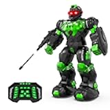 STEMTRON Robot Toys for Kids, Programmable Remote Control Robot with Intelligent Gesture Sensing, Recharge, Singing & Dancing Mode, Launcher (Green)