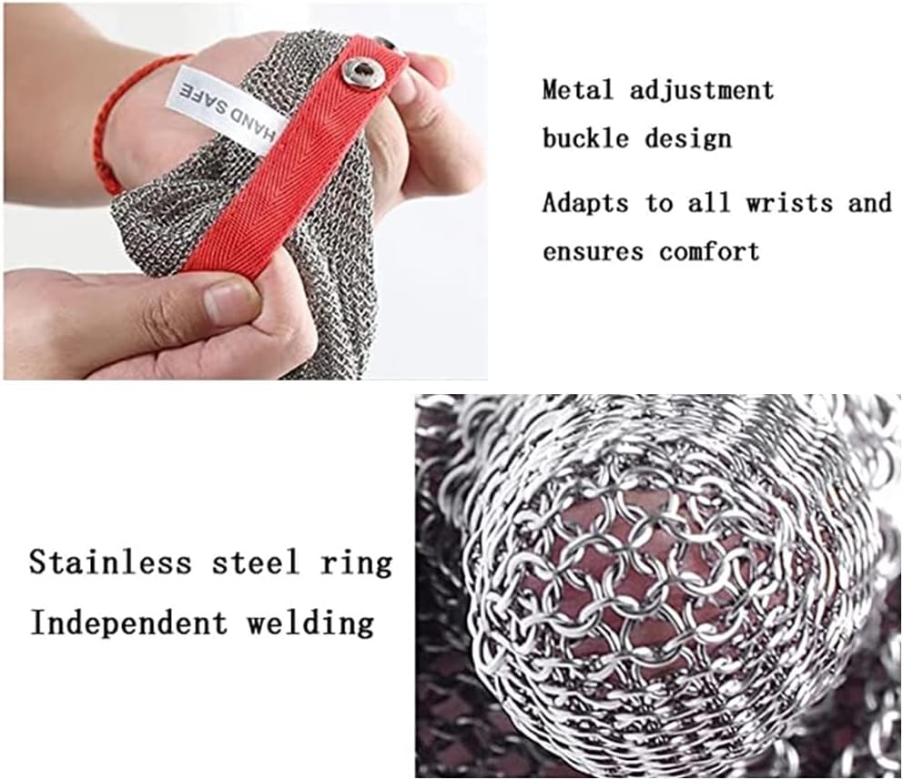 Cut-Resistant Steel Gloves, Chef Butcher Meat Cutting Safety Working Metal Gloves (Size : 2PCS-XL)