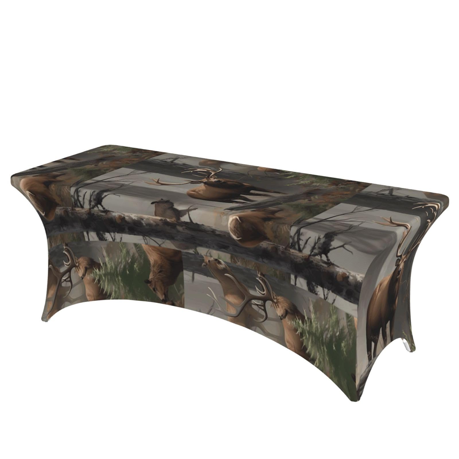 LMNGH Hunting Deer Bear Elk Decorative Tablecloth Protector for Wedding, Banquet & Parties6FT Spandex Rectangle Tablecloths, Stretch Washable Table Cloth Wrinkle Free Patio Table Cover