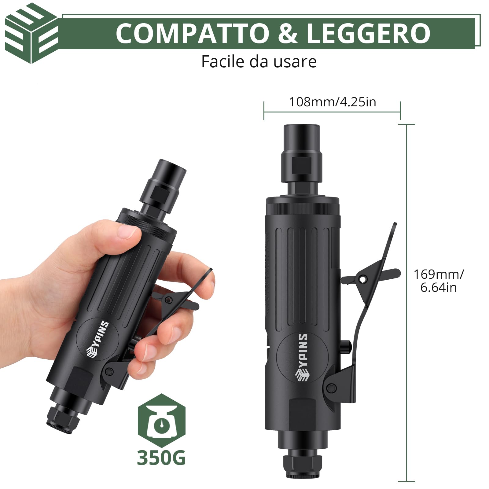 EYPINS Smerigliatrice Pneumatica Diritta,25000 rpm,Smerigliatrice Pneumatica Angolare Compressa con 1/4 "e 3/8" Mandrini,Adatta per Lucidatura,Sbavatura