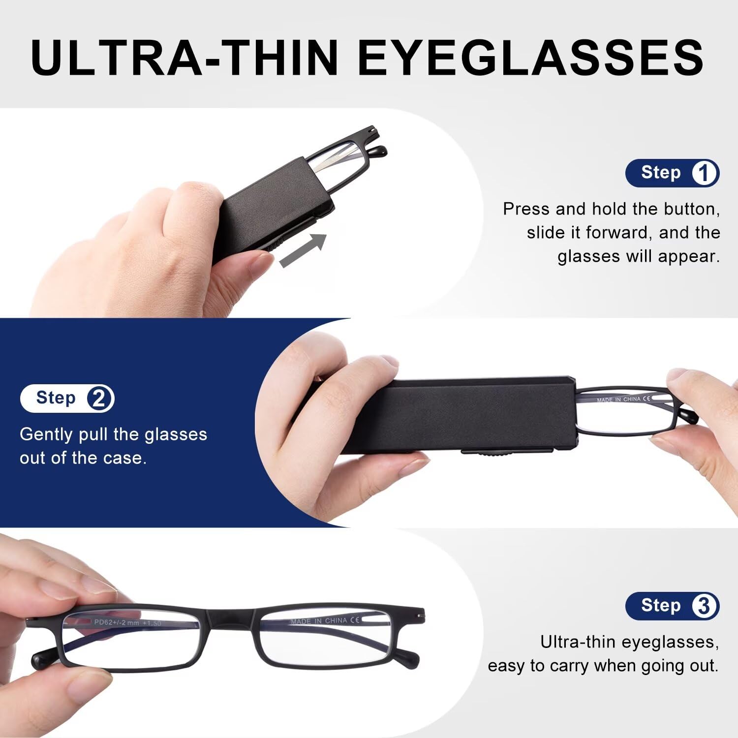 SKYWAY 2 Pack Ultra thin Folding Reading Glasses for Women Men Metal Lightweight Blue Light Blocking Foldable Compact Computer Glasses Black +3.0 - Image 3